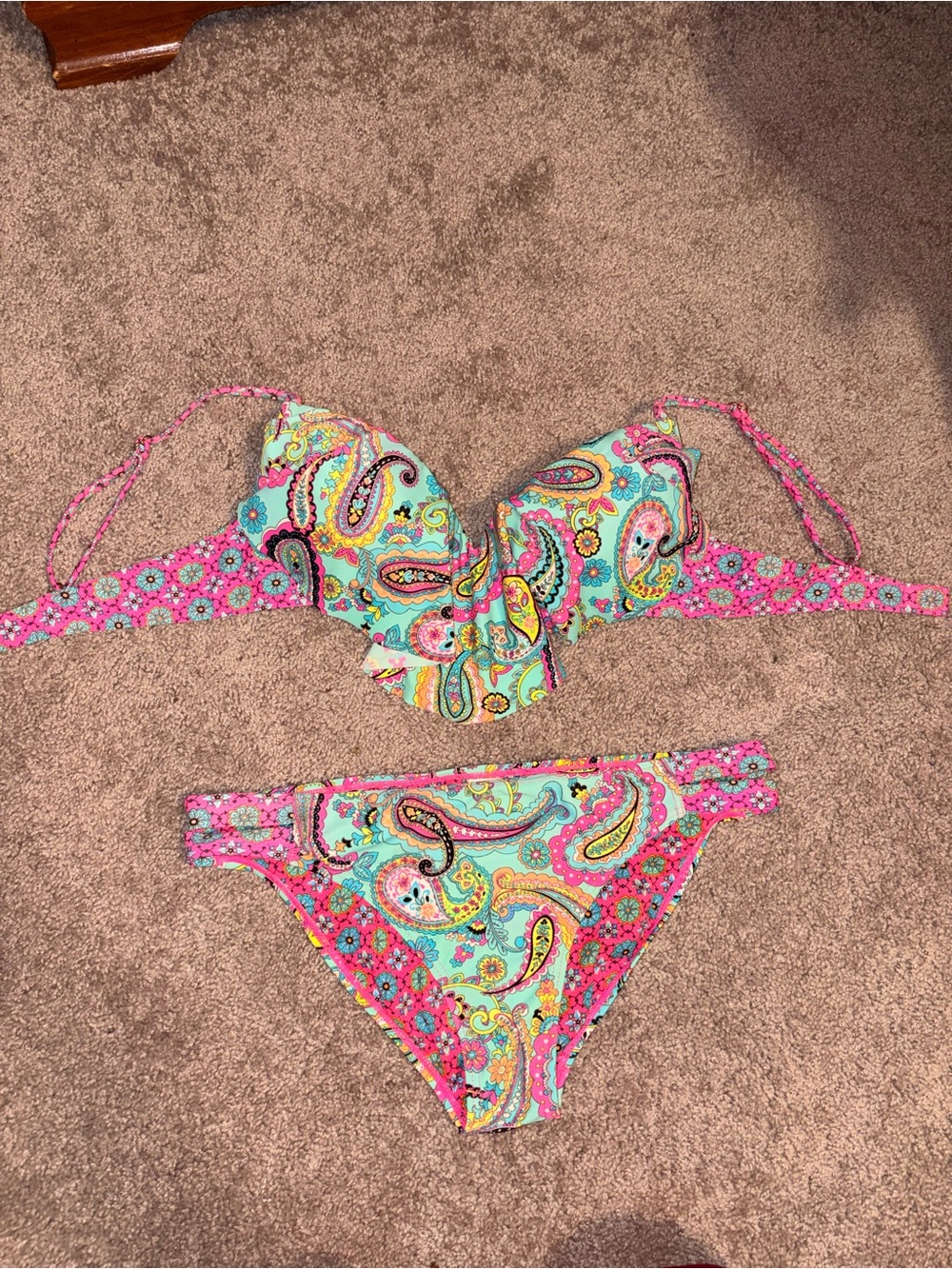 Arizona Jean Company Pink & Aqua Paisley Push-Up Bikini Set